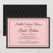 Traditionele formale roze en zwarte zweet zestien  kaart (Voorkant / Achterkant)