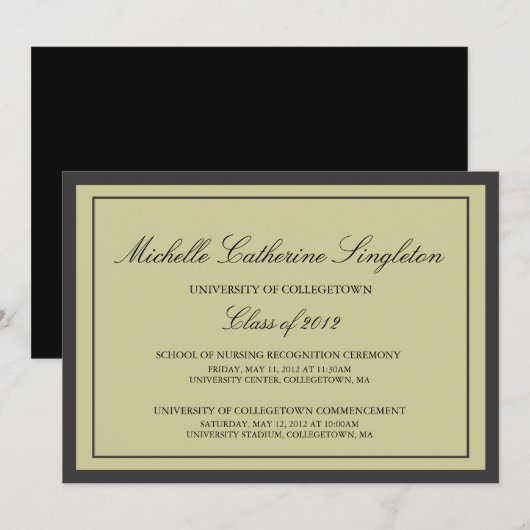 Traditionele formele Afstuderen aan de Universitei Aankondiging (Voorkant / Achterkant)