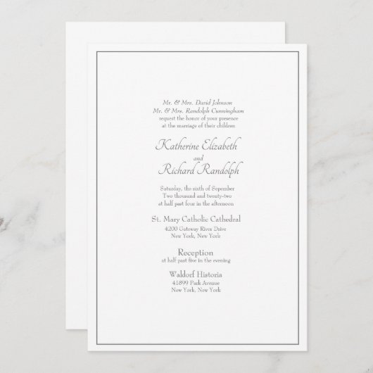 Traditionele formele bruiloft van beide ouders kaart (Voorkant / Achterkant)