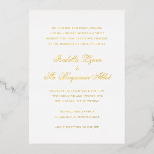 Traditionele formele elegante bruiloft folie uitnodiging (Voorkant)
