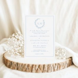 Traditionele formele Leaf Crest Dusty Blue Wedding Kaart