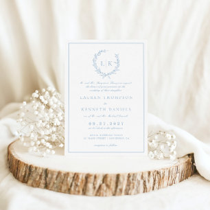 Traditionele formele Leaf Crest Dusty Blue Wedding Kaart