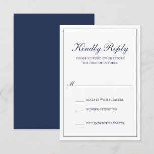 Traditionele formele legante marineblauw huwelijk RSVP kaartje