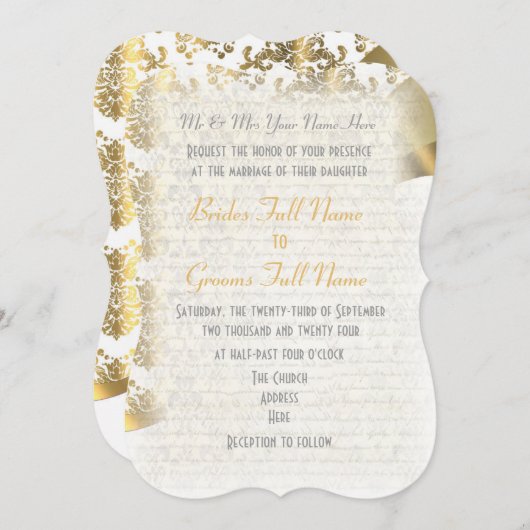 Traditionele formele witte en goudvochtige bruilof kaart (Voorkant / Achterkant)