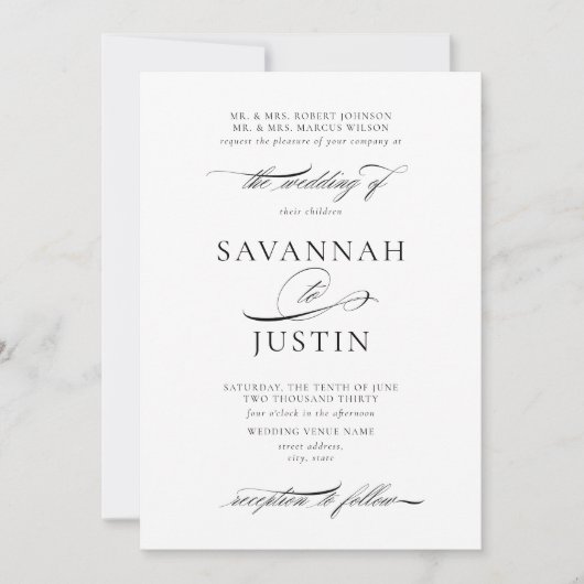 Traditionele formele zwarte- en witte bruiloft kaart (Voorkant)