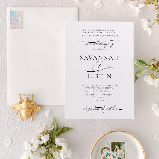 Traditionele formele zwarte- en witte bruiloft kaart