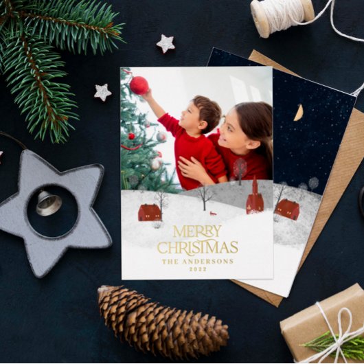 Traditionele foto elegante rustieke winter sneeuw  folie feestdagenkaart