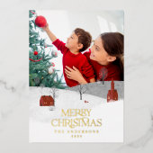 Traditionele foto elegante rustieke winter sneeuw  folie feestdagenkaart (Voorkant)