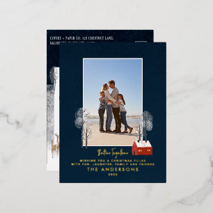 Traditionele foto-elegante wintersneeuwkie folie feestdagen briefkaart