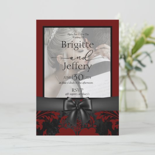 Traditionele foto van bruiloft: rood en zwart kaart (Staand voorkant)