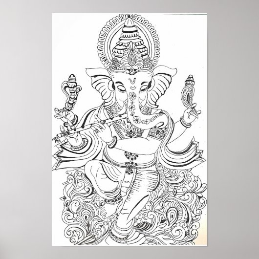 Traditionele Ganesha-lijn Kunst Poster (Voorkant)