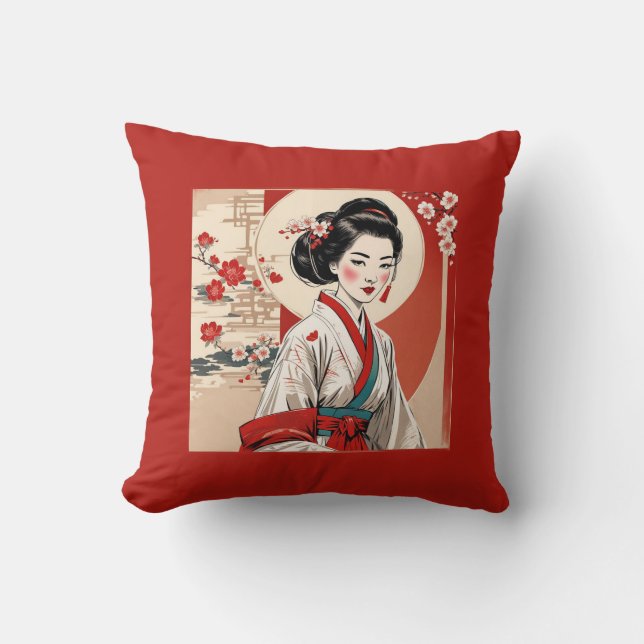 Traditionele Geisha Cherry Blossom Japans Kussen (Voorkant)