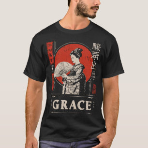 Traditionele Geisha Japanse Rode Zon Culturele Kun T-shirt