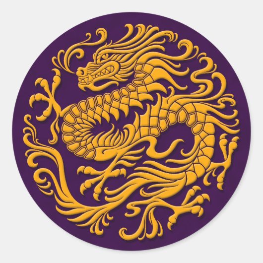 Traditionele Gele en Paarse Chinese Dragon Circl Ronde Sticker (Voorkant)