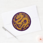 Traditionele Gele en Paarse Chinese Dragon Circl Ronde Sticker (Envelop)