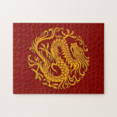 Traditionele gele en rode Chinese drakencirkel Legpuzzel (Horizontaal)