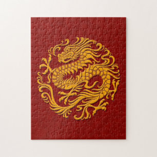 Traditionele gele en rode Chinese drakencirkel Legpuzzel