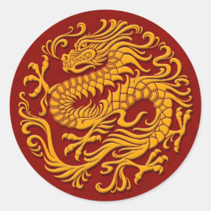 Traditionele gele en rode Chinese drakencirkel Ronde Sticker