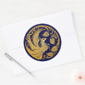 Traditionele Gele Phoenix Cirkel op Blauw Ronde Sticker (Envelop)