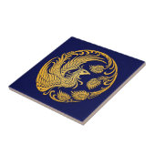 Traditionele gele Phoenix Cirkel op blauw Tegeltje (Zijkant)