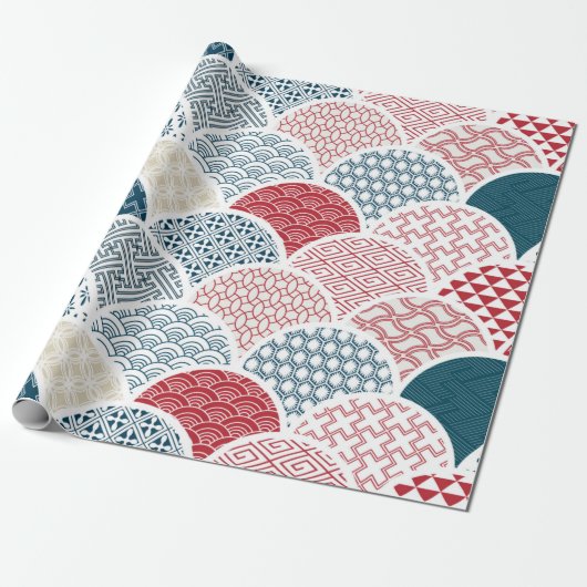 traditionele geometrische kimono patroon  sketc cadeaupapier (Uitgerold)