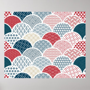 traditionele geometrische kimono patroon sketc poster