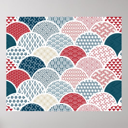 traditionele geometrische kimono patroon sketc poster (Voorkant)