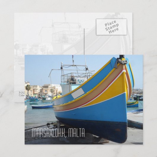 Traditionele gestreept Vissen Boat Marsaxlokk Malt Briefkaart (Voorkant / Achterkant)