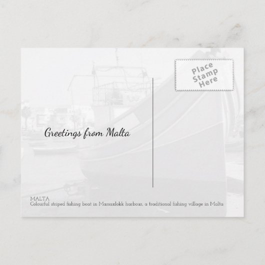 Traditionele gestreept Vissen Boat Marsaxlokk Malt Briefkaart (Achterkant)