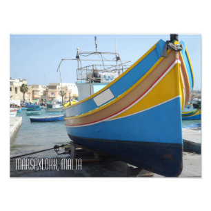Traditionele gestreept Vissen Boat Marsaxlokk Malt Foto Afdruk