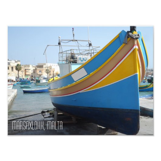 Traditionele gestreept Vissen Boat Marsaxlokk Malt Foto Afdruk (Voorkant)