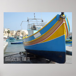 Traditionele gestreept Vissen Boat Marsaxlokk Malt Poster