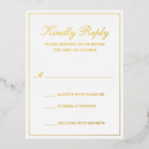 Traditionele Gold Foil Formal Wedding RSVP-kaart Folie Uitnodiging Briefkaart
