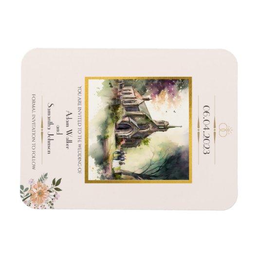 Traditionele goudbloem van de Kerk sparen de Datum Magneet (Horizontaal)