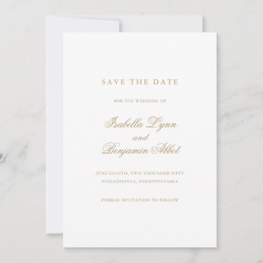 Traditionele Gouden Formele Elegante Huwelijk Save The Date (Voorkant)