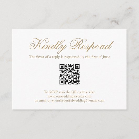 Traditionele gouden formele QR-code Elegante bruil RSVP Kaartje (Voorkant)