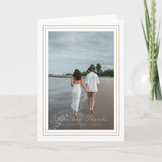 Traditionele gouden foto tijdloze bruiloft bedankkaart (Voorkant)
