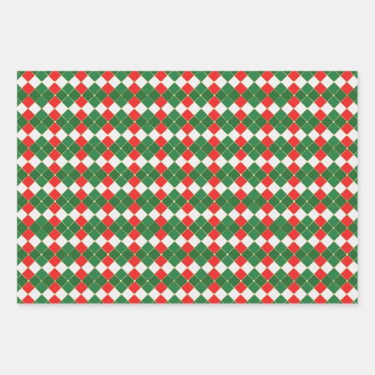 Traditionele gouden rode groene witte argyle inpakpapier vel (Voorkant 2)