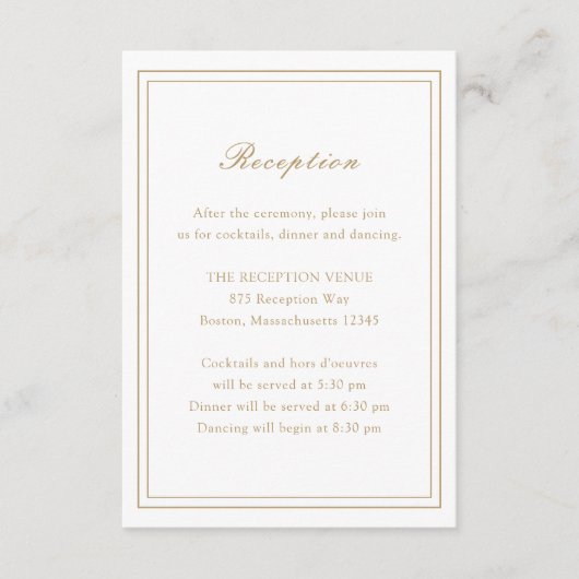 Traditionele gouden tijdloze bruiloft informatiekaartje (Voorkant)