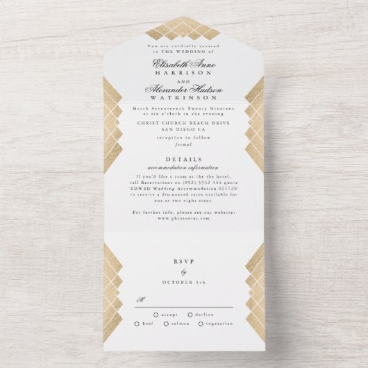 Traditionele goudpiramide Geometric Gatsby Wedding All In One Uitnodiging (Binnen)