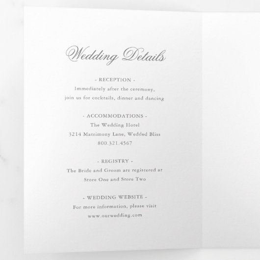 Traditionele Grijze Formele Elegante Huwelijk Drieluik Uitnodiging (Binnenzijde eerst)