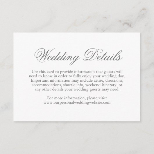 Traditionele Grijze Formele Elegante Huwelijk Informatiekaartje (Voorkant)