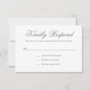 Traditionele Grijze Formele Elegante Huwelijk RSVP Kaartje