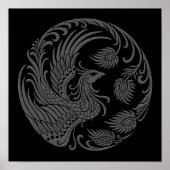 Traditionele grijze Phoenix Cirkel op zwart Poster (Voorkant)