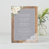 Traditionele grijze Rustic Wood Lace Weddenschap Kaart (Staand voorkant)