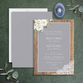 Traditionele grijze Rustic Wood Lace Weddenschap Kaart