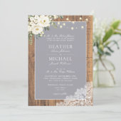 Traditionele grijze Rustic Wood Lace Weddenschap Kaart (Staand voorkant)