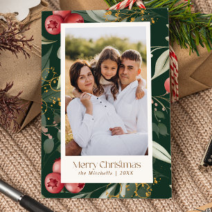 Traditionele groen bessen twee foto's kerst feestdagenkaart