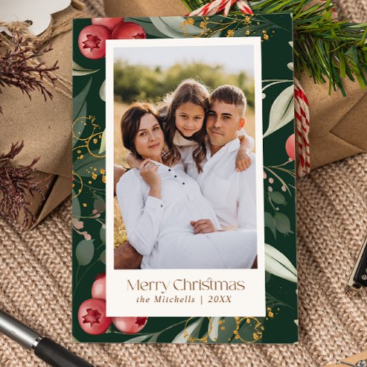 Traditionele groen bessen twee foto's kerst feestdagenkaart