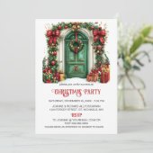 Traditionele Groene Deur Kerstversiering Feest Feestdagenkaart (Staand voorkant)
